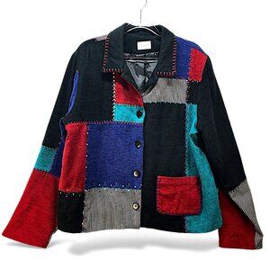 Koret Embroidered Patchwork Gingham Button Front Jacket Large Multicolor